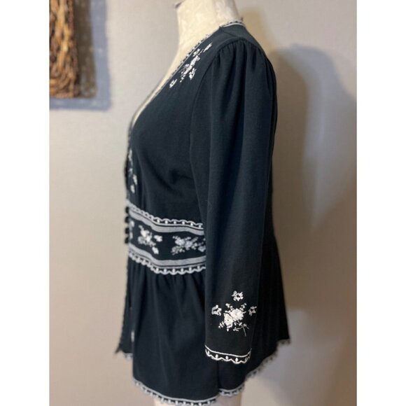 Essentials ABS Cardigan Top L Large Navy Blue White Embroidered New - Picture 5 of 7